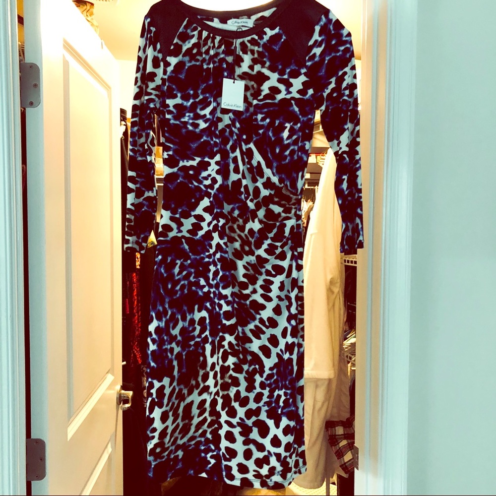 Calvin Klein leather sleeved dress